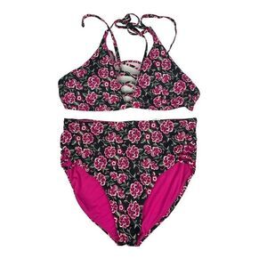 Moxi Blu Women's V-Neck Swimsuit Top With Strappy Criss-Cross Detailing Size XL